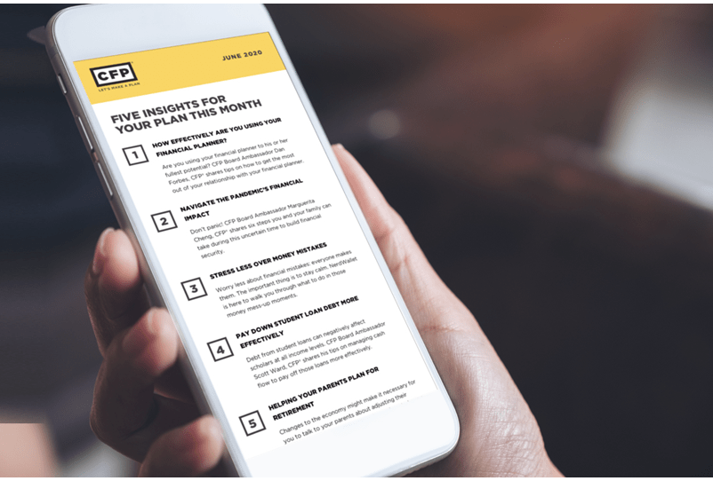 Reading the Let's Make a Plan newsletter on a phone