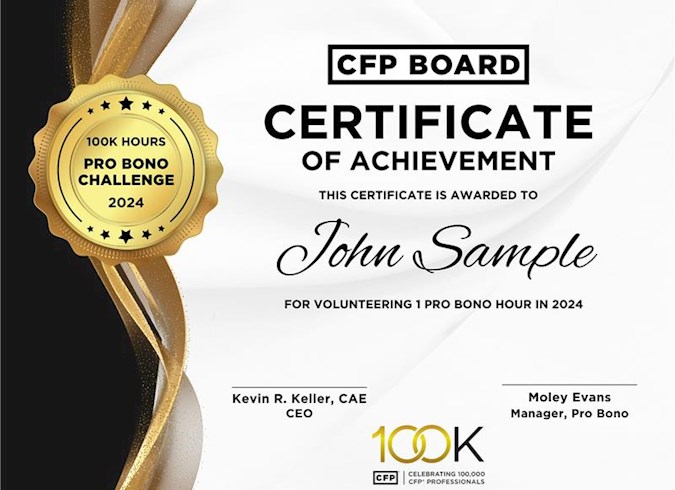 Pro bono challenge certificate